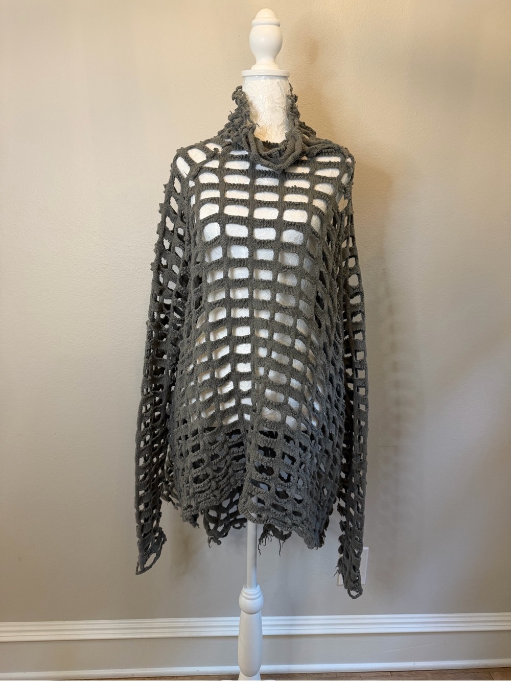 Rundholz Dip Lattice Knit Sweater in Gray